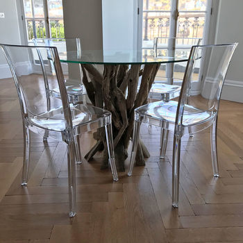 Four Seater Driftwood Round Dining Table With Glass Top, 2 of 11