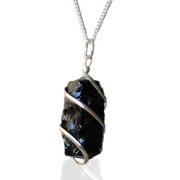 Silver Plated Raw Black Onyx Pendant Necklace, 2 of 4