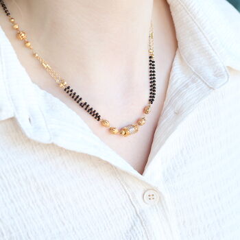 Gold Black Beaded Indian Mangalsutra Necklace, 2 of 8