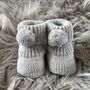 Grey Knitted Baby Booties With Pom Pom, thumbnail 1 of 8