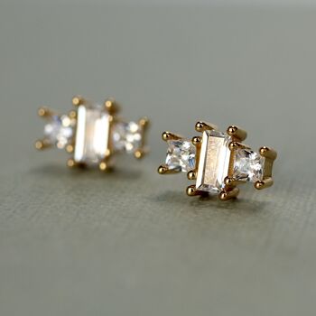 Gold Art Deco Pyramid Stud Earrings, 2 of 11
