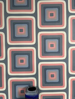 Retro Square Wallpaper Denim / Coral, 4 of 8