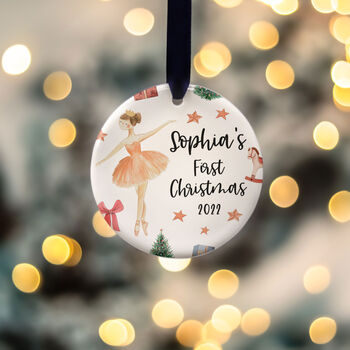 Personalised Baby Girl First Christmas Ceramic Bauble, 4 of 9