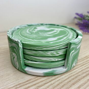 Set Of Four Emerald Green Coasters And Holder, 7 of 8