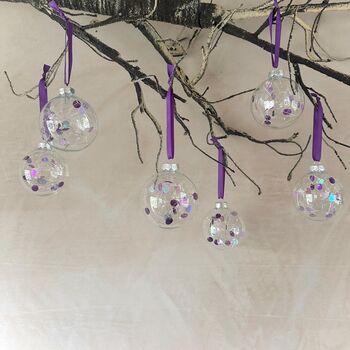 Set Of Six Purple And Pink Baubles Purple Christmas Decor, 6 of 6