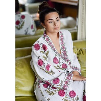 Pink Dahlia Waffle Cotton Dressing Gown, 3 of 4