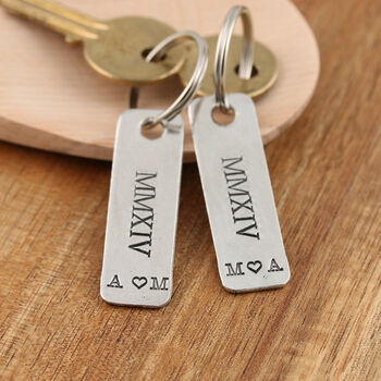 10th Anniversary Numerals Pair Of Personalised Keyrings, 4 of 6