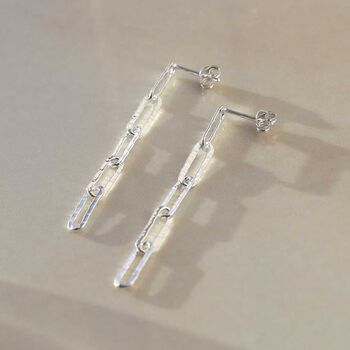 Sterling Silver Hammered Paperclip Stud Earrings, 3 of 5