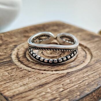 Double Layer Vintage Punk Adjustable Silver Link Ring, 6 of 7