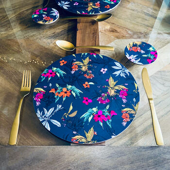 Cherry Blossom Navy Floral Melamine Placemats, 4 of 11