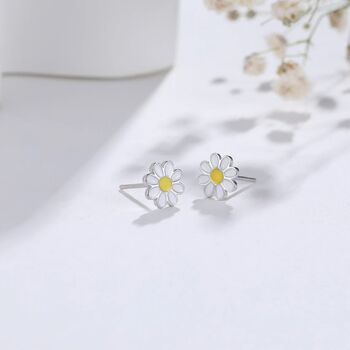 Enamel Daisy Flower Stud Earrings In Sterling Silver, 4 of 11