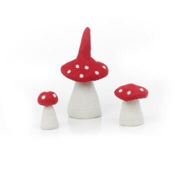 Handmade Felt Set Of Three Wonky Toadstools Decoration, 2 of 4