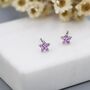 Tiny Pink Cz Flower Stud Earrings In Sterling Silver, thumbnail 1 of 11