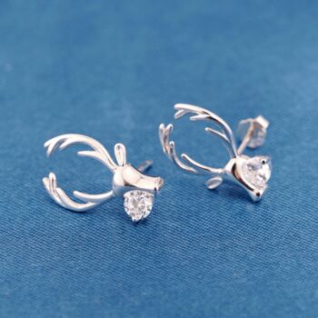 Reindeer Silver Cz Stud Earrings, 925 Sterling Silver Studs, Christmas Earrings, 3 of 7