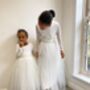 Long Sleeve Lace Flower Girl Dress – Heart Back Tulle Dress For Communion And Christening UK Handmade, thumbnail 6 of 9