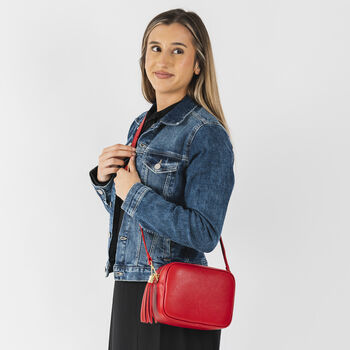 Bright Red Leather Personalised Crossbody Handbag, 2 of 12