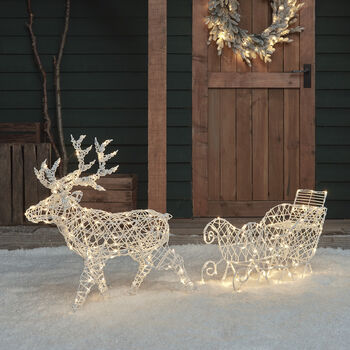 Dual LED White Rattan Battery Reindeer And Sleigh, 3 of 3