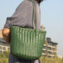 Hand Woven Genuine Leather Shopping Tote Bag, thumbnail 9 of 12