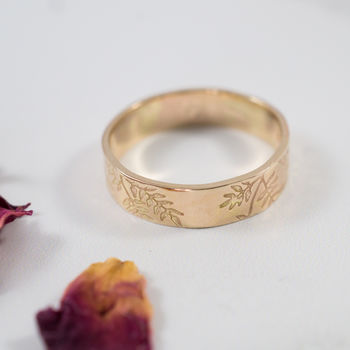 Botanical Wedding Bands In 9ct Yellow Recycled Gold, 2 of 6
