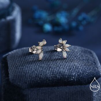 Sterling Silver White Opal Marquise Cluster Stud Earrings, 3 of 11