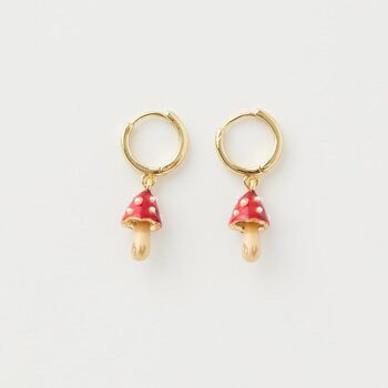 Fable Enamel Mushroom Huggie Earrings, 2 of 6