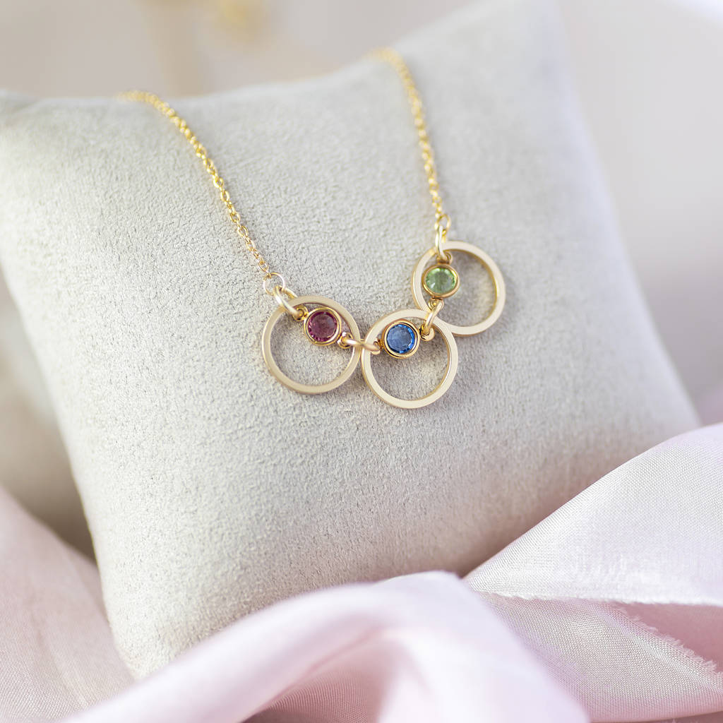 CIRCLE OF LOVE custom mother's birthstone necklace (3 stones) real  gemstones - Mu-Yin Jewelry