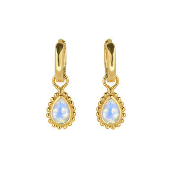 June Birthstone Moonstone Gold Plated Huggie Hoop Earrings, 2 of 12