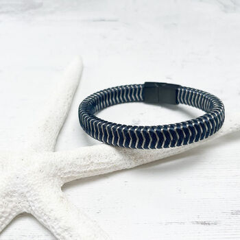 Woven Leather And Stainless Steel Bracelet For Men, 6 of 12