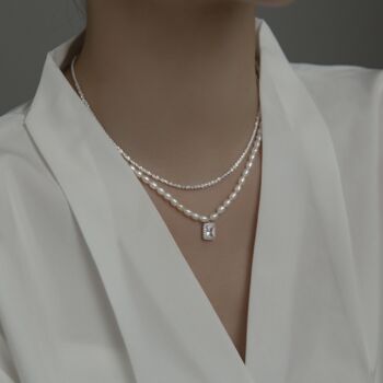 Sterling Silver Crystal Pendant Pearl Necklace, 2 of 5