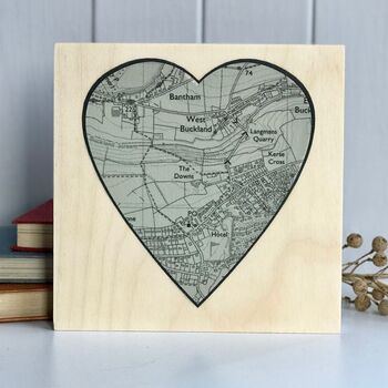 Heart Shaped Map Printed On Wood For 5th Wedding, 3 of 11