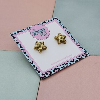 Star Glitter Resin Stud Earrings Silver, Gold And Pink, 4 of 12