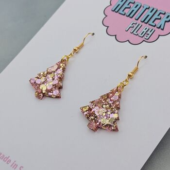 Small Pink And Blue Christmas Tree Earrings, 4 of 4