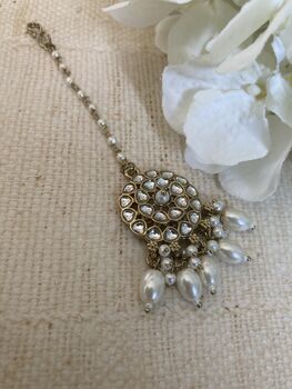 Gold Antique Indian Kundan And Pearl Tikka, 5 of 5