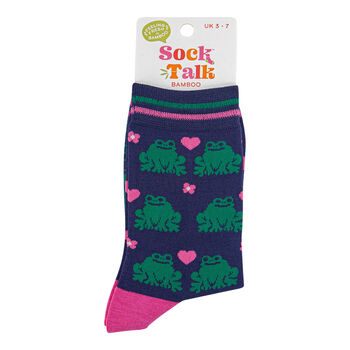 Women's Frogs Love Hearts Bamboo Socks Navy, 2 of 4
