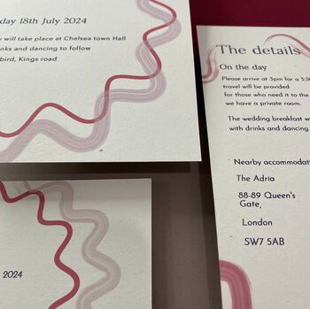 Modern, Wavy Bordered Invitation Suite In Pink And Red, 2 of 8