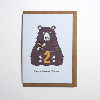 Bear And Bee Second Birthday Card Age Two, 2 of 2