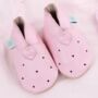 Dotty Fish Pink Cut Out Hearts Soft Leather Baby Shoes With Barefoot Soles, thumbnail 2 of 7