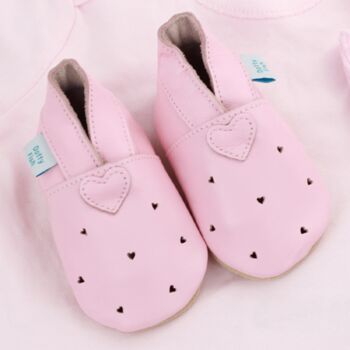 Dotty Fish Pink Cut Out Hearts Soft Leather Baby Shoes With Barefoot Soles, 2 of 7