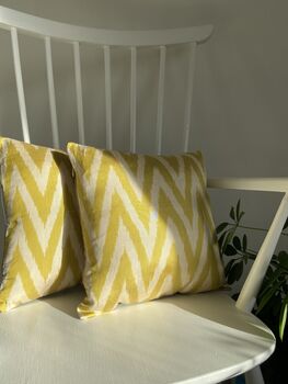 Yellow And Cream Zigzag Silk Ikat Cushion, 6 of 8
