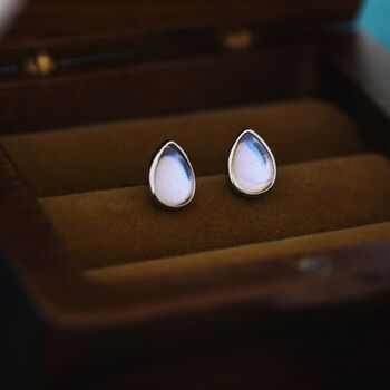 Simple Sterling Silver Droplet Moonstone Stud Earrings, 8 of 12