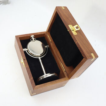 Custom Engraved Silver Colour Desk Clock Gift With Wooden Box, 2 of 11