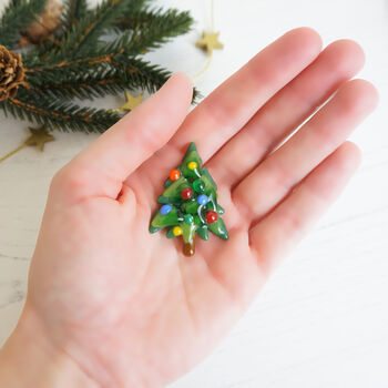 Handmade Fused Glass Christmas Tree Brooch, 3 of 6