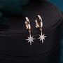 Sterling Silver Starburst Huggie Hoop Earrings, thumbnail 6 of 11