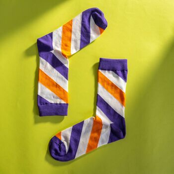 Orange And Purple Striped Men's Egyptian Cotton Socks, 2 of 4