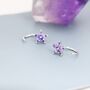 Amethyst Purple Flower Cz Huggie Hoop Earrings, thumbnail 3 of 12