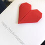 Personalised 2nd Cotton Anniversary Origami Heart Card, thumbnail 2 of 4