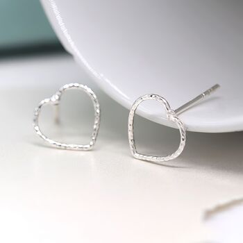 Sterling Silver Hammered Heart Stud Earrings, 4 of 10