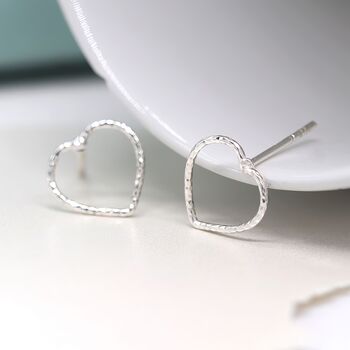 Sterling Silver Hammered Heart Stud Earrings, 5 of 11