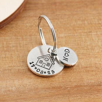 New Home Housewarming Gift Round Pewter Keyring With Date And Initials, 3 of 6