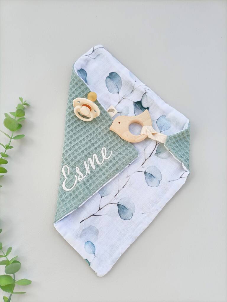 Personalised Organic Muslin Baby Comforter And Teether By Bambamboo